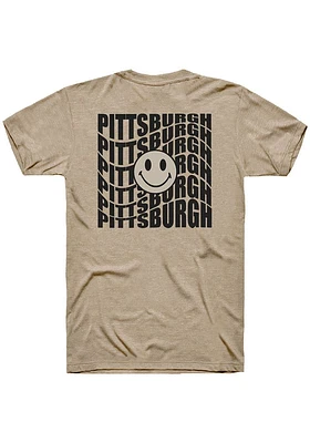 Rally Pittsburgh Tan Repeating Smiley Wordmark Short Sleeve Fashion T Shirt