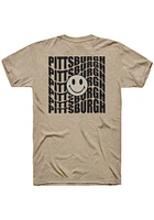 Rally Pittsburgh Tan Repeating Smiley Wordmark Short Sleeve Fashion T Shirt