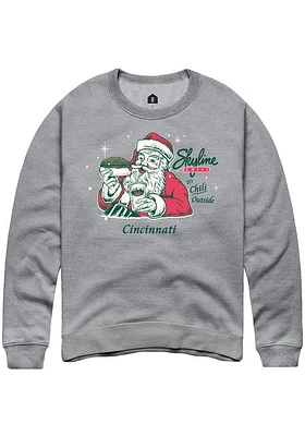 Rally Cincinnati Mens Grey Skyline Santa Long Sleeve Crew Sweatshirt