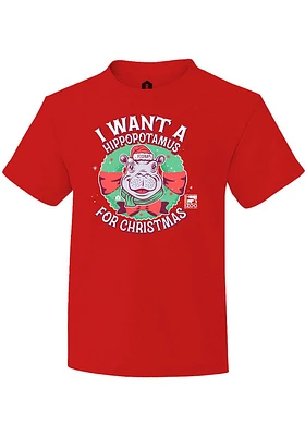 Rally Cincinnati Youth Red Hippopotamus For Christmas Short Sleeve Fashion T-Shirt