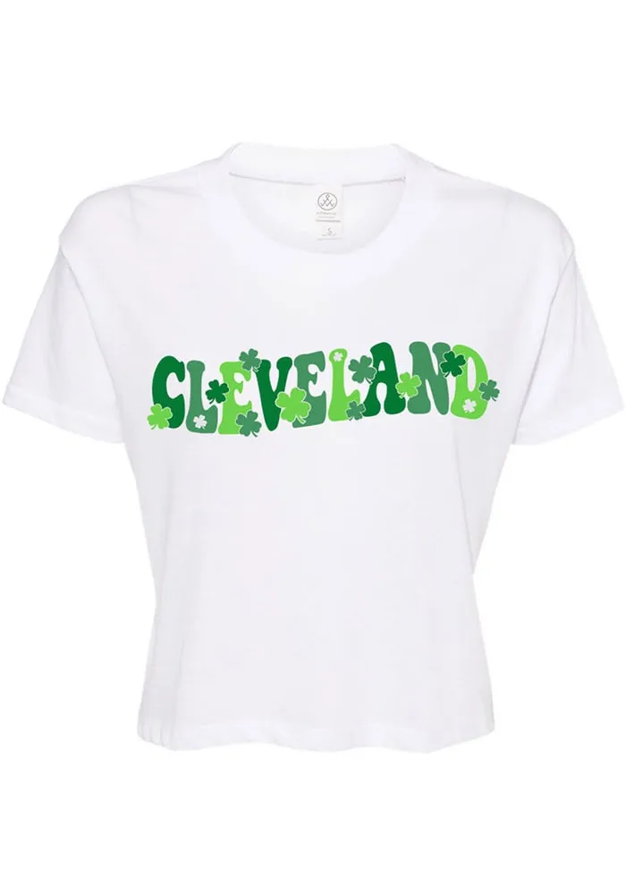 Rally Cleveland Womens White Shamrock Wordmark Short Sleeve T-Shirt