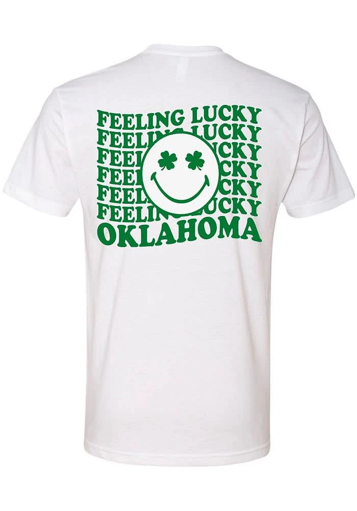 Rally Oklahoma White Shamrock Smiley Face Short Sleeve Fashion T Shirt