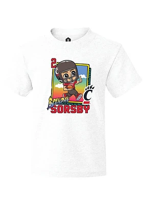 Brendan Sorsby  Cincinnati Bearcats Youth White Bobbleheads Short Sleeve T-Shirt