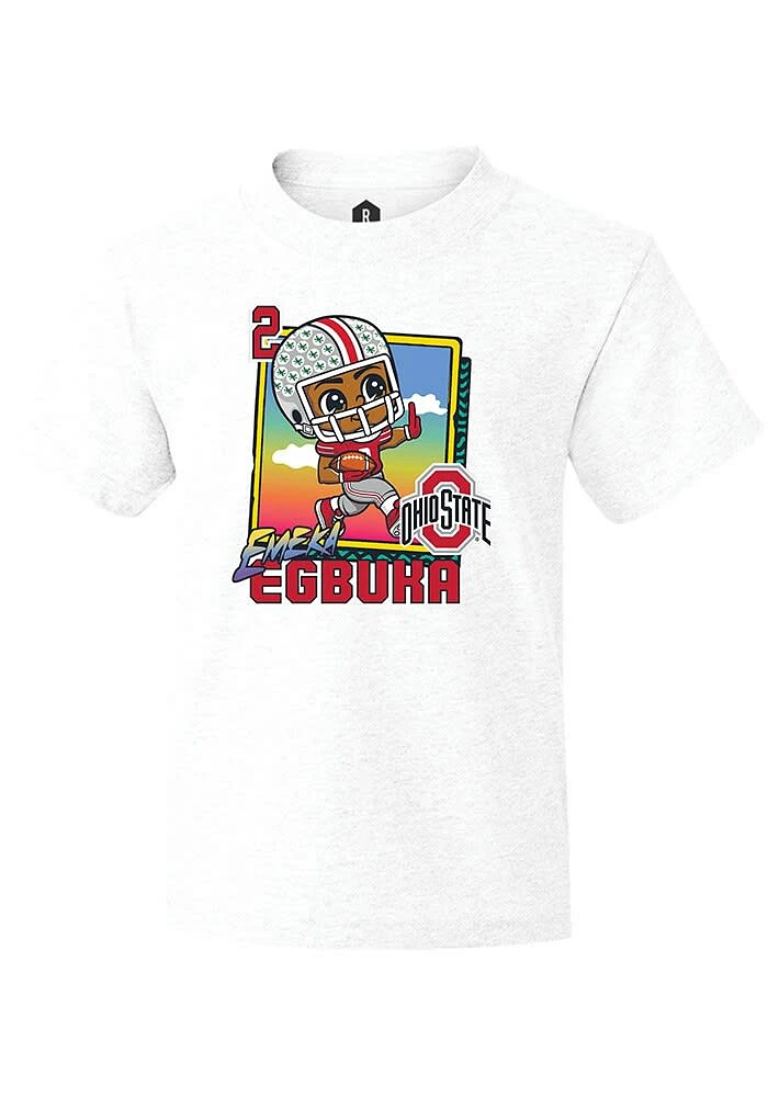 Emeka Egbuka  Ohio State Buckeyes Youth White Bobbleheads Graphic Short Sleeve T-Shirt