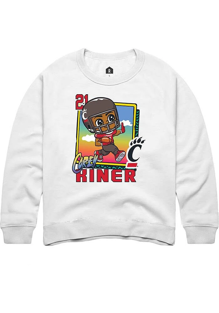 Corey Kiner  Cincinnati Bearcats Youth White Bobbleheads Graphic Long Sleeve Crew Sweatshirt