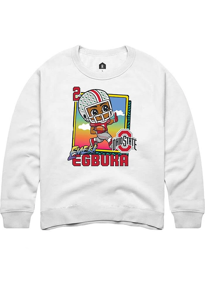 Emeka Egbuka  Ohio State Buckeyes Youth White Bobbleheads Style Long Sleeve Crew Sweatshirt