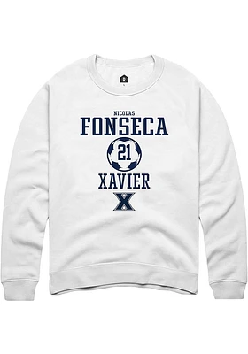 Nicolas Fonseca  Rally Xavier Musketeers Mens White NIL Sport Icon Long Sleeve Crew Sweatshirt