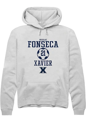 Nicolas Fonseca  Rally Xavier Musketeers Mens White NIL Sport Icon Long Sleeve Hoodie