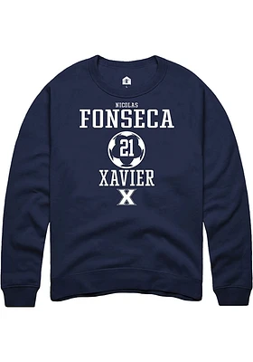 Nicolas Fonseca  Rally Xavier Musketeers Mens Navy Blue NIL Sport Icon Long Sleeve Crew Sweatshi..