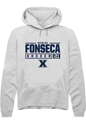 Nicolas Fonseca  Rally Xavier Musketeers Mens White NIL Stacked Box Long Sleeve Hoodie