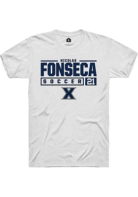 Nicolas Fonseca  Xavier Musketeers White Rally NIL Stacked Box Short Sleeve T Shirt