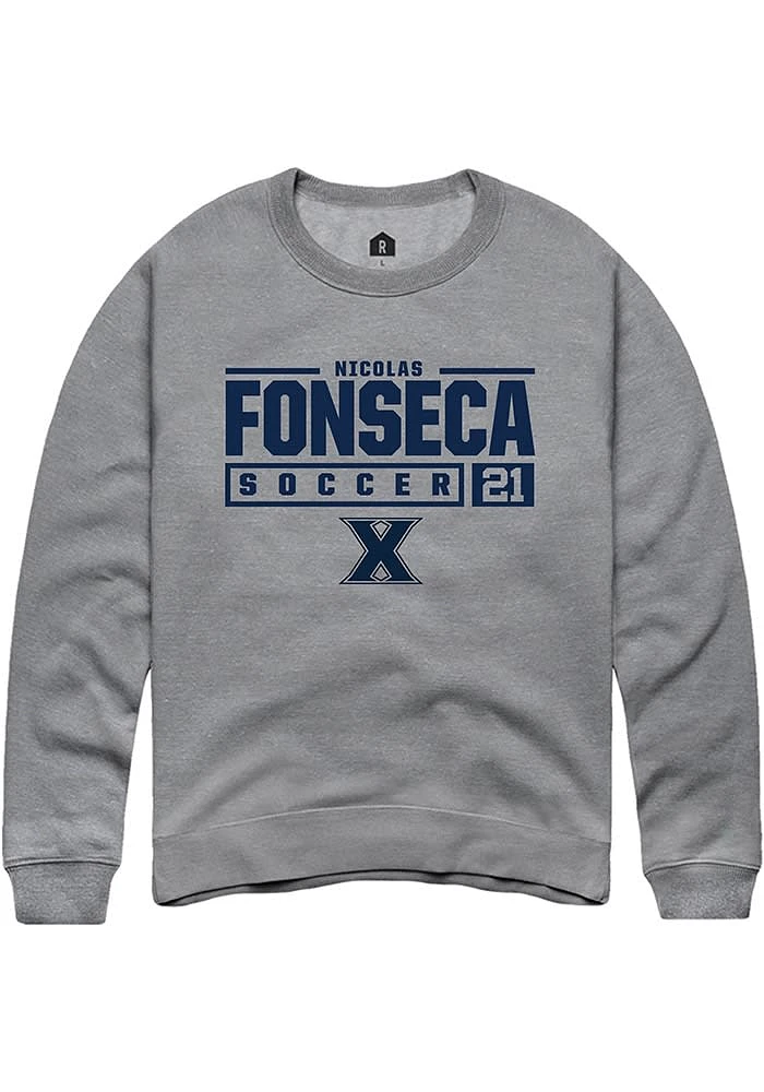 Nicolas Fonseca  Rally Xavier Musketeers Mens Graphite NIL Stacked Box Long Sleeve Crew Sweatshi..