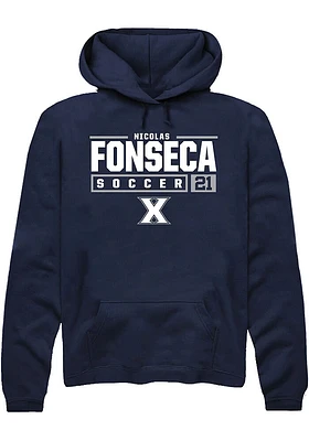 Nicolas Fonseca  Rally Xavier Musketeers Mens Navy Blue NIL Stacked Box Long Sleeve Hoodie