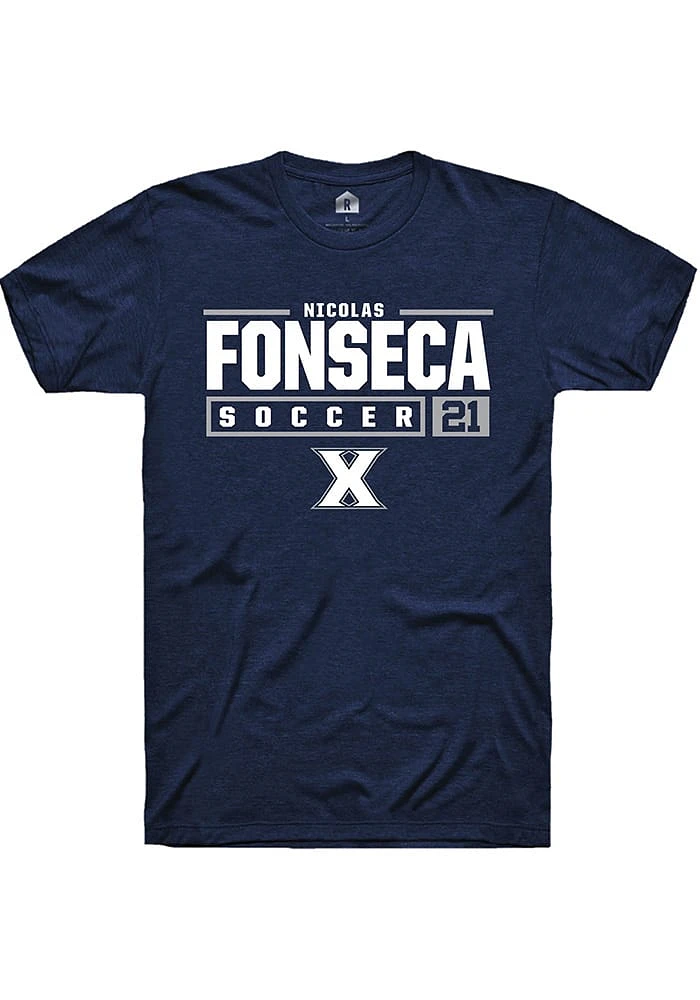 Nicolas Fonseca  Xavier Musketeers Navy Blue Rally NIL Stacked Box Short Sleeve T Shirt