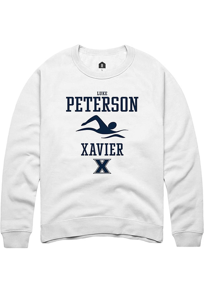 Luke Peterson  Rally Xavier Musketeers Mens White NIL Sport Icon Long Sleeve Crew Sweatshirt