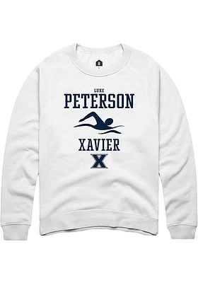 Luke Peterson  Rally Xavier Musketeers Mens White NIL Sport Icon Long Sleeve Crew Sweatshirt