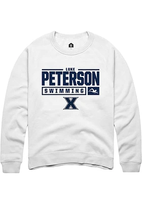 Luke Peterson  Rally Xavier Musketeers Mens White NIL Stacked Box Long Sleeve Crew Sweatshirt