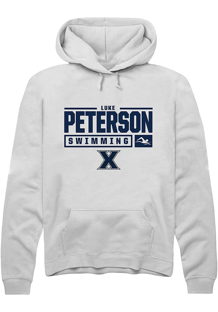 Luke Peterson  Rally Xavier Musketeers Mens White NIL Stacked Box Long Sleeve Hoodie