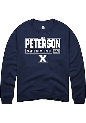 Luke Peterson  Rally Xavier Musketeers Mens Navy Blue NIL Stacked Box Long Sleeve Crew Sweatshir..