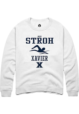 Nick Stroh  Rally Xavier Musketeers Mens White NIL Sport Icon Long Sleeve Crew Sweatshirt