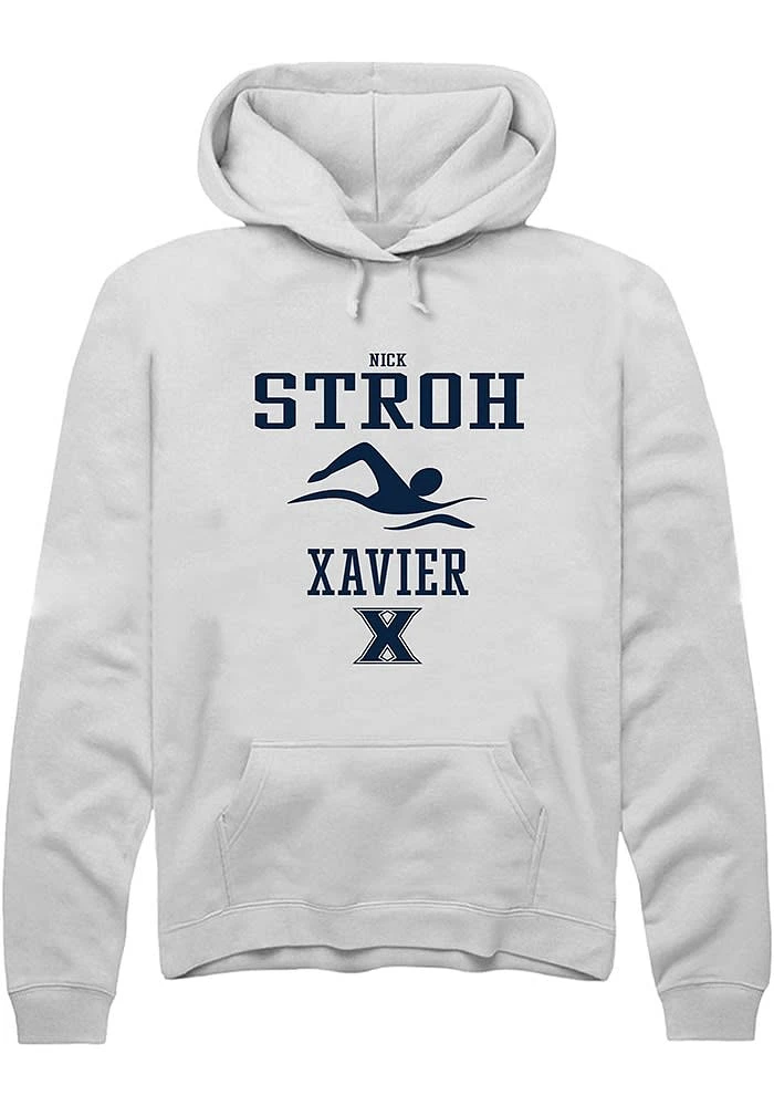 Nick Stroh  Rally Xavier Musketeers Mens White NIL Sport Icon Long Sleeve Hoodie