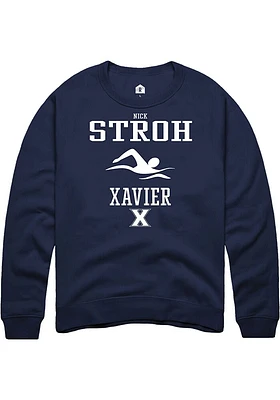 Nick Stroh  Rally Xavier Musketeers Mens Navy Blue NIL Sport Icon Long Sleeve Crew Sweatshirt