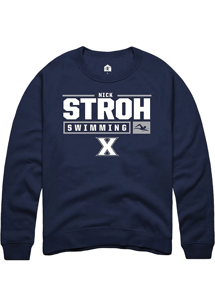 Nick Stroh  Rally Xavier Musketeers Mens Navy Blue NIL Stacked Box Long Sleeve Crew Sweatshirt