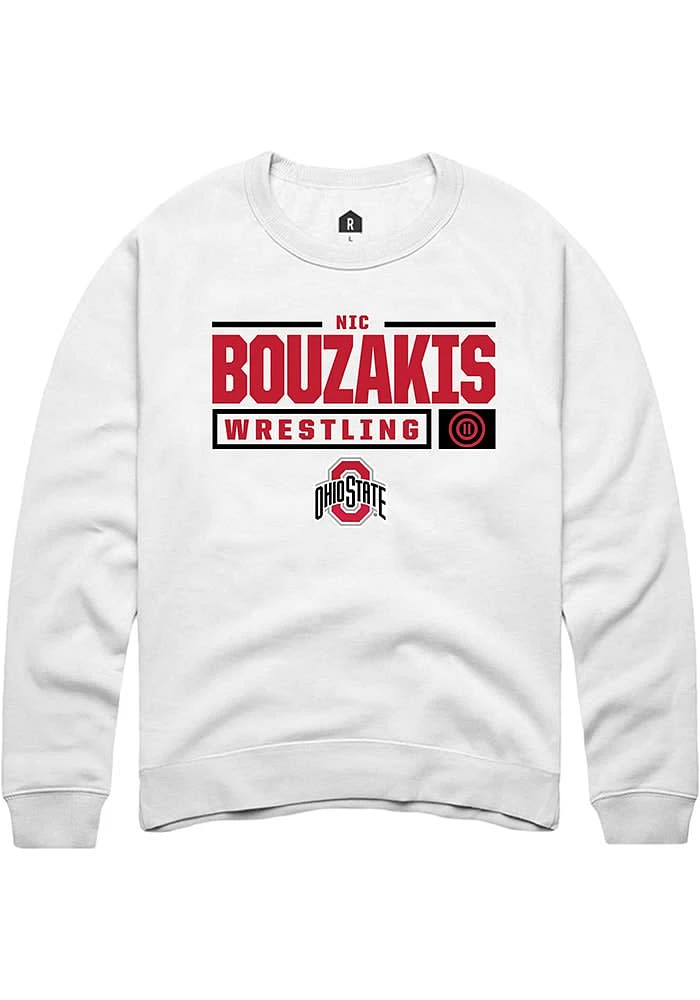 Nic Bouzakis Rally Ohio State Buckeyes Mens NIL Stacked Box Long Sleeve Crew Sweatshirt