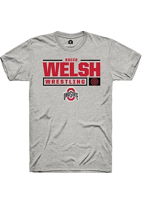 Rocco Welsh  Ohio State Buckeyes Ash Rally NIL Stacked Box Short Sleeve T Shirt