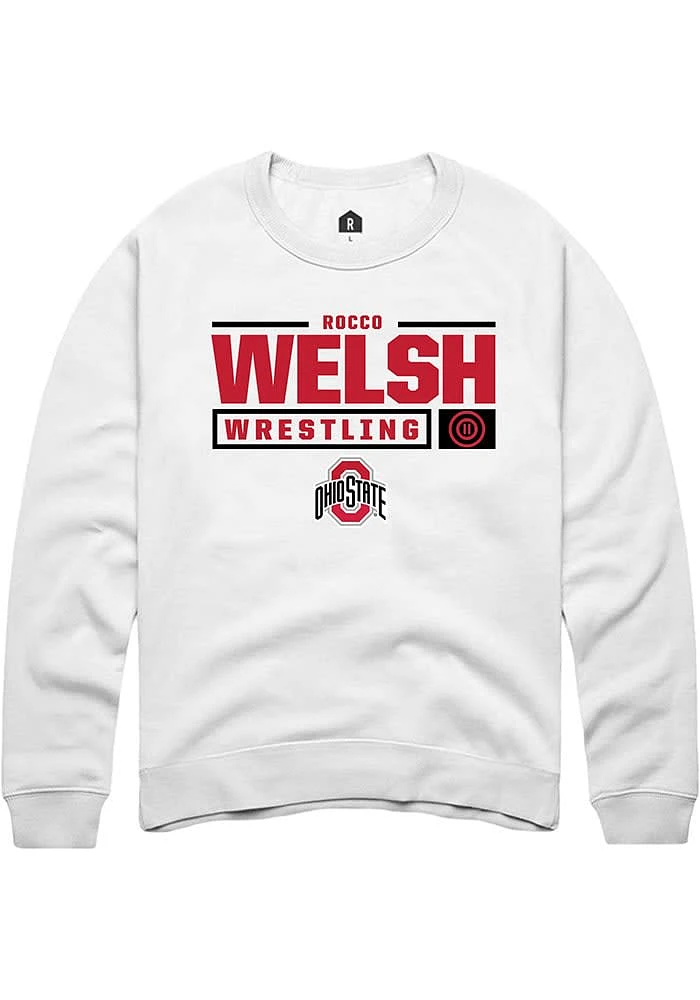 Rocco Welsh Rally Ohio State Buckeyes Mens NIL Stacked Box Long Sleeve Crew Sweatshirt