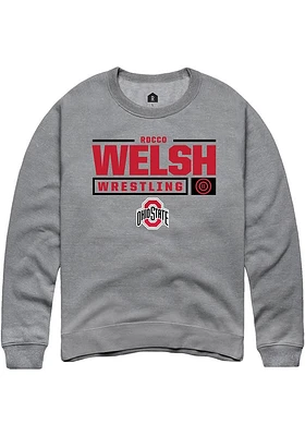 Rocco Welsh  Rally Ohio State Buckeyes Mens Graphite NIL Stacked Box Long Sleeve Crew Sweatshirt