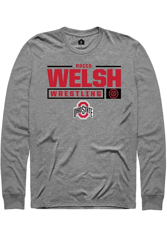 Rocco Welsh  Ohio State Buckeyes Graphite Rally NIL Stacked Box Long Sleeve T Shirt