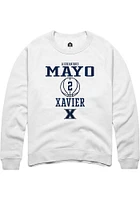 Aizhanique Mayo  Rally Xavier Musketeers Mens White NIL Sport Icon Long Sleeve Crew Sweatshirt