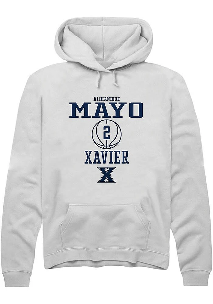 Aizhanique Mayo  Rally Xavier Musketeers Mens White NIL Sport Icon Long Sleeve Hoodie