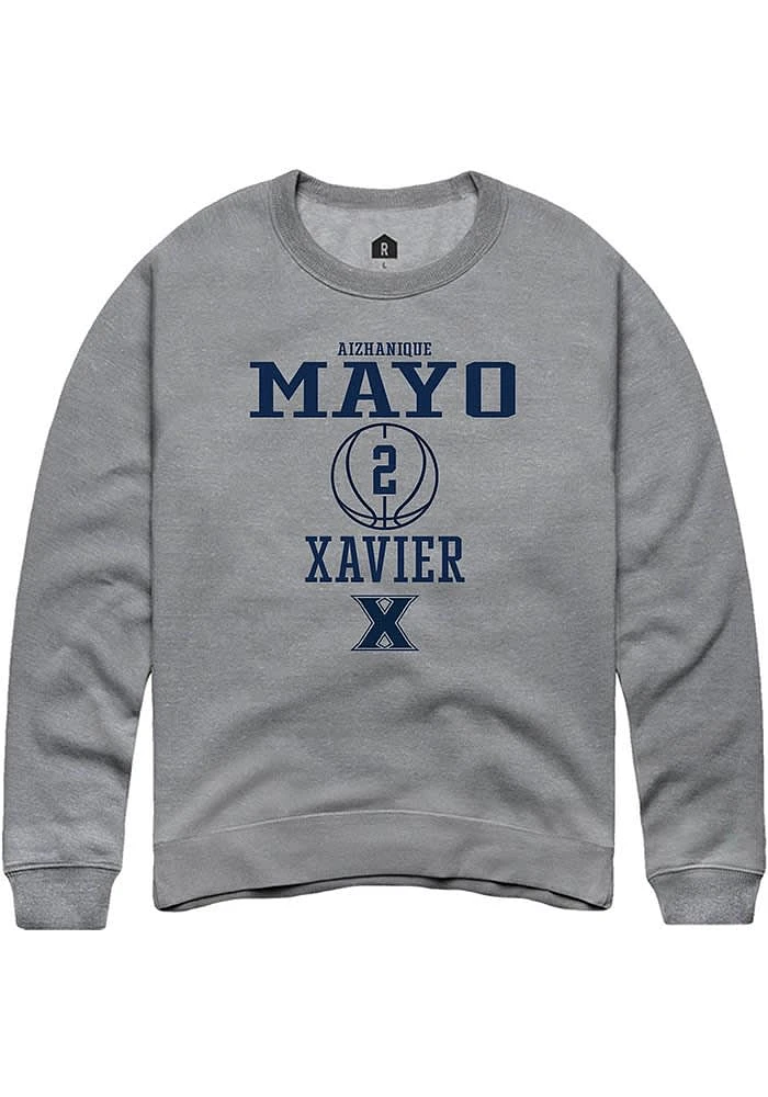 Aizhanique Mayo  Rally Xavier Musketeers Mens Graphite NIL Sport Icon Long Sleeve Crew Sweatshir..