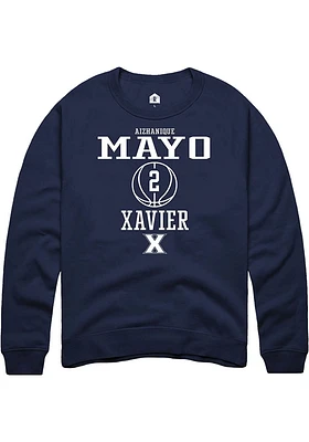 Aizhanique Mayo  Rally Xavier Musketeers Mens Navy Blue NIL Sport Icon Long Sleeve Crew Sweatshi..