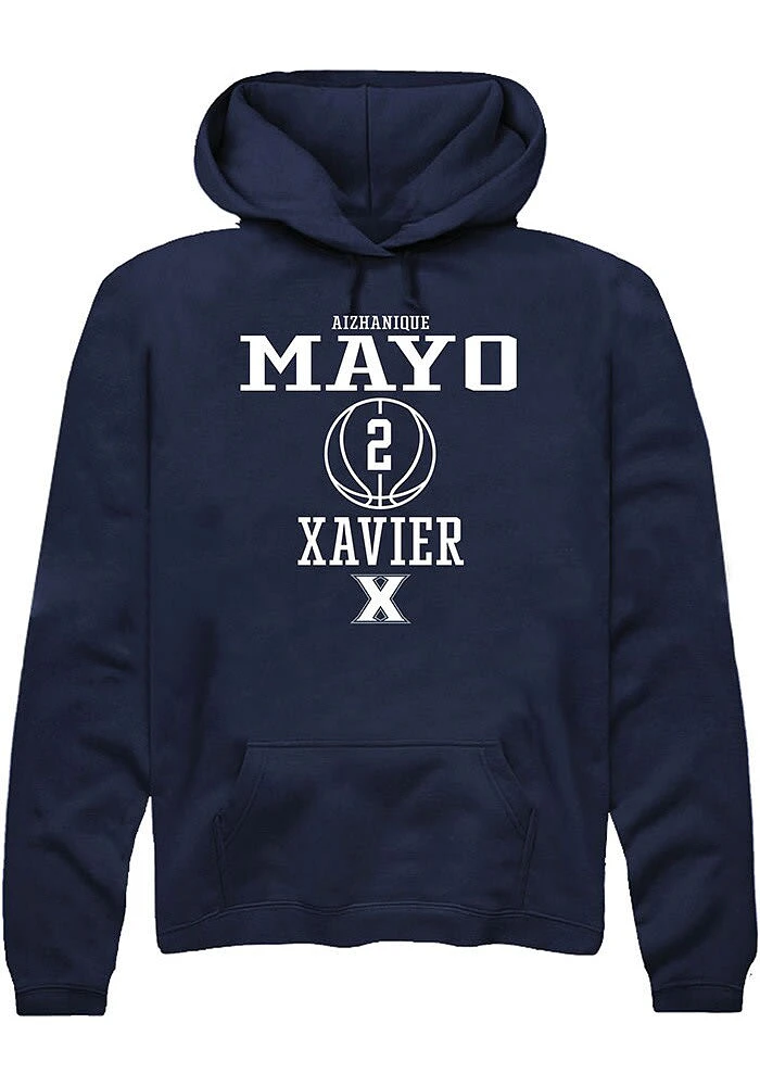 Aizhanique Mayo  Rally Xavier Musketeers Mens Navy Blue NIL Sport Icon Long Sleeve Hoodie