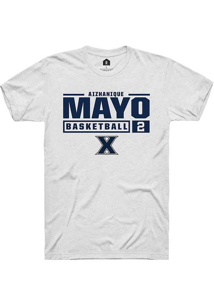 Aizhanique Mayo  Xavier Musketeers White Rally NIL Stacked Box Short Sleeve T Shirt