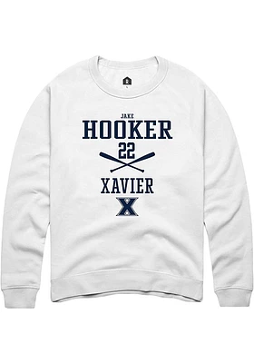 Jake Hooker  Rally Xavier Musketeers Mens White NIL Sport Icon Long Sleeve Crew Sweatshirt