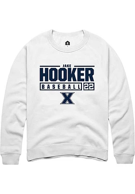 Jake Hooker  Rally Xavier Musketeers Mens White NIL Stacked Box Long Sleeve Crew Sweatshirt