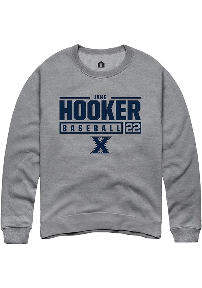 Jake Hooker Rally Xavier Musketeers Mens Graphite NIL Stacked Box Long Sleeve Crew Sweatshirt