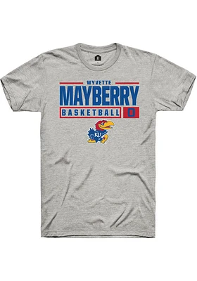 Wyvette Mayberry  Kansas Jayhawks Ash Rally NIL Stacked Box Short Sleeve T Shirt