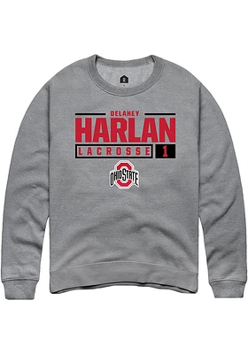 Delaney Harlan  Rally Ohio State Buckeyes Mens Graphite NIL Stacked Box Long Sleeve Crew Sweatsh..