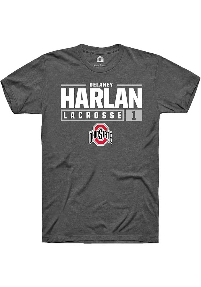 Delaney Harlan  Ohio State Buckeyes Dark Grey Rally NIL Stacked Box Short Sleeve T Shirt