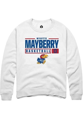 Wyvette Mayberry Rally Kansas Jayhawks Mens NIL Stacked Box Long Sleeve Crew Sweatshirt