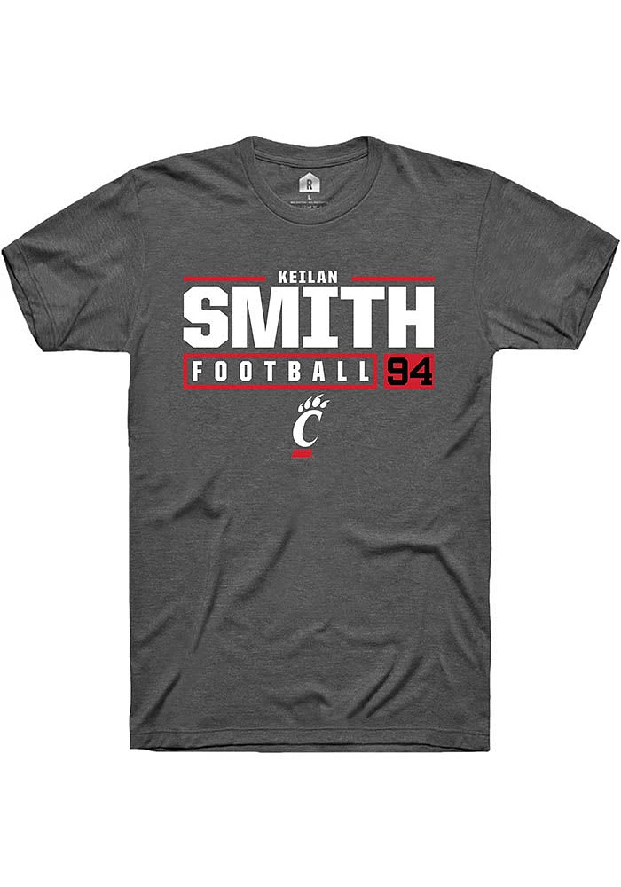 Keilan Smith  Cincinnati Bearcats Dark Grey Rally NIL Stacked Box Short Sleeve T Shirt