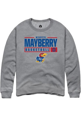 Wyvette Mayberry  Rally Kansas Jayhawks Mens Graphite NIL Stacked Box Long Sleeve Crew Sweatshir..