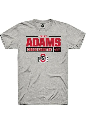 Colby Adams  Ohio State Buckeyes Ash Rally NIL Stacked Box Short Sleeve T Shirt