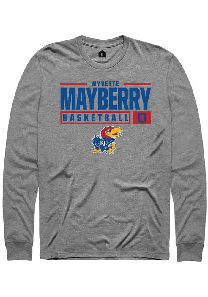 Wyvette Mayberry Kansas Jayhawks Graphite Rally NIL Stacked Box Long Sleeve T Shirt