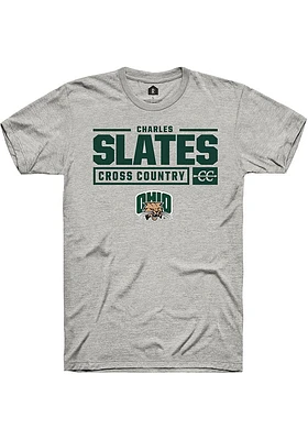 Charles Slates  Ohio Bobcats Ash Rally NIL Stacked Box Short Sleeve T Shirt